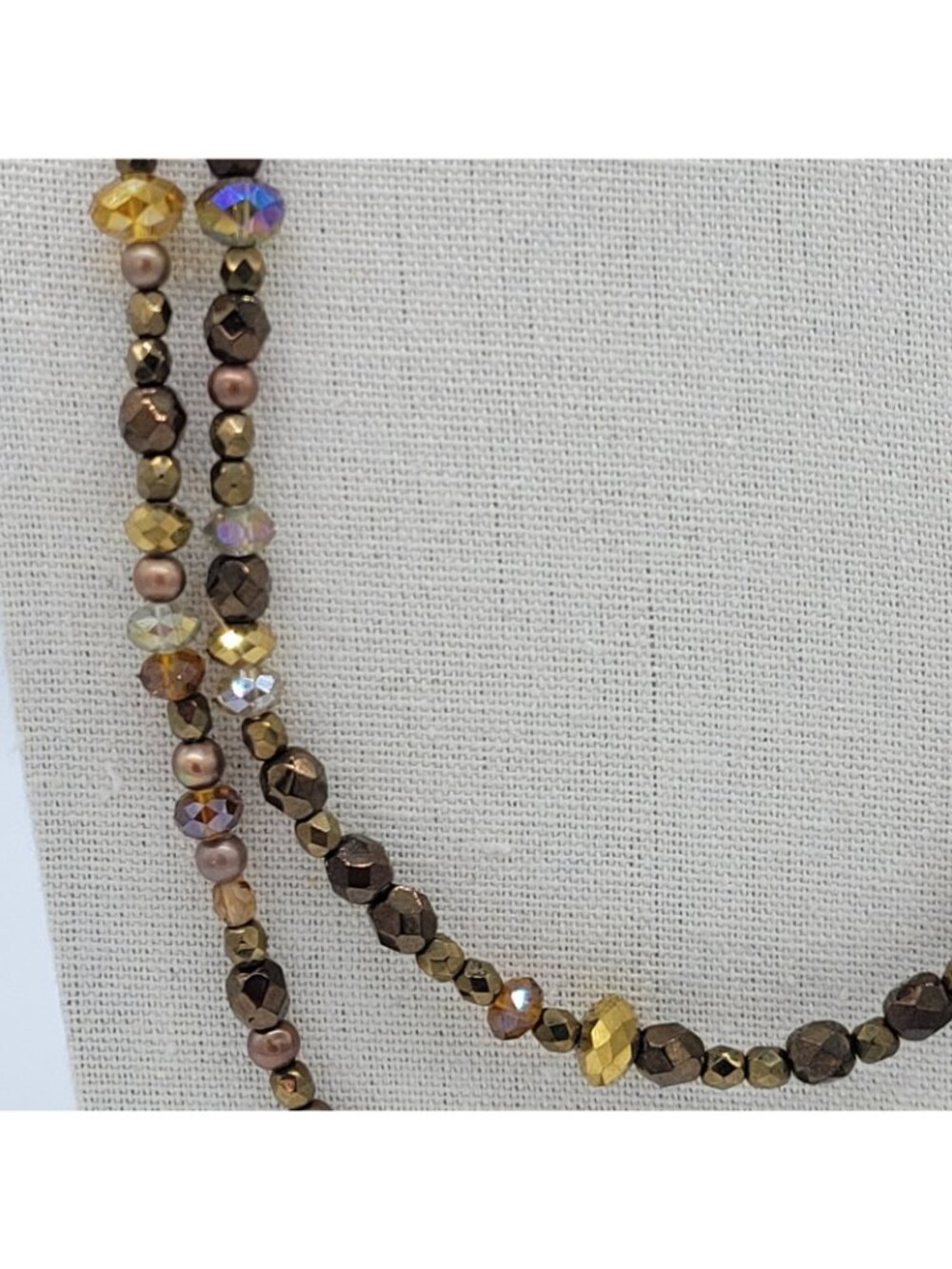 Infinity Beaded Strand Necklace Shades Of Brown & Gold Chinese Crystal Czech 43" - Picture 3 of 7